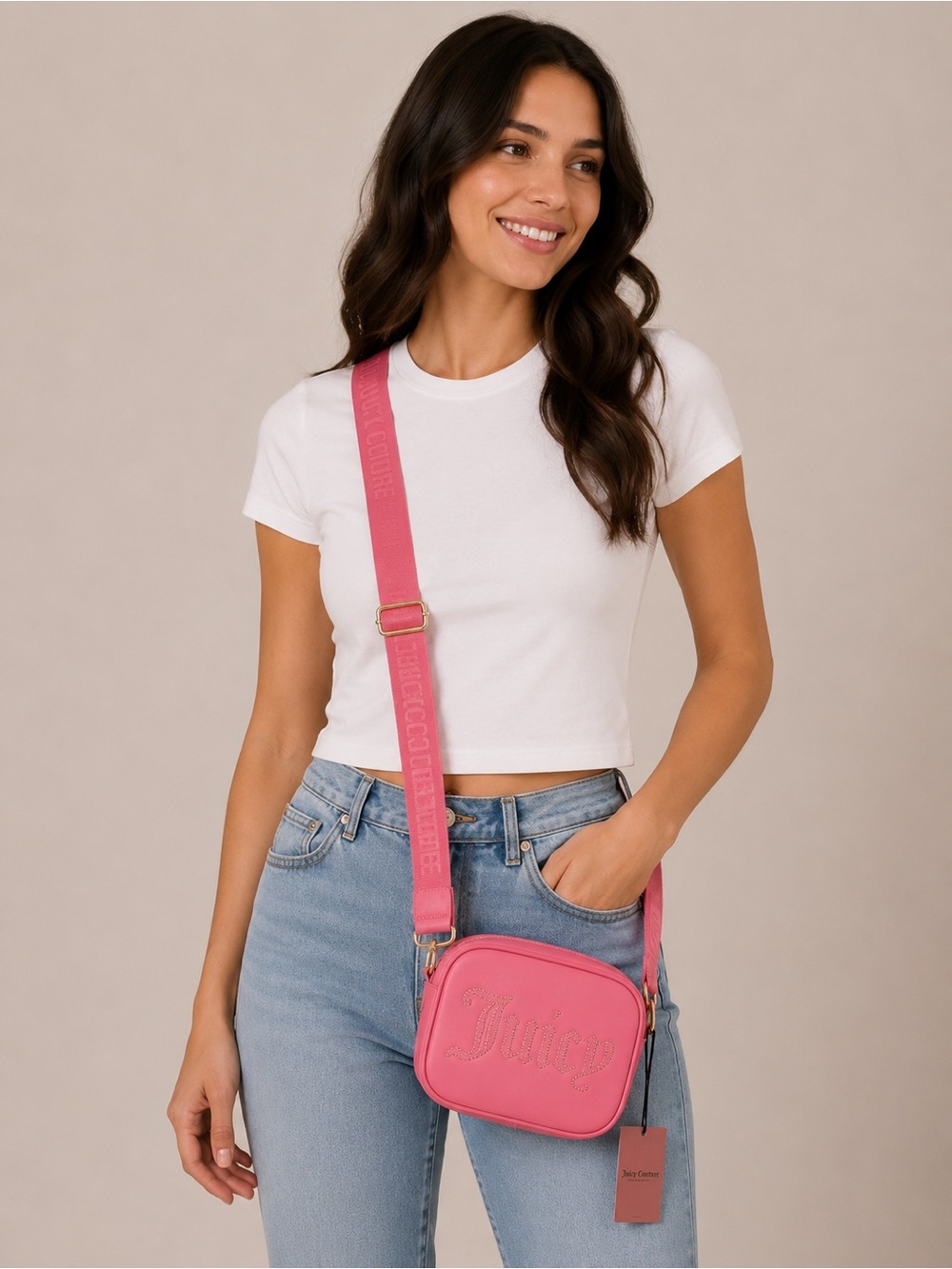 Juicy Couture Pink Studded Faux Leather Mini Retro Y2K Casual Crossbody Purse
